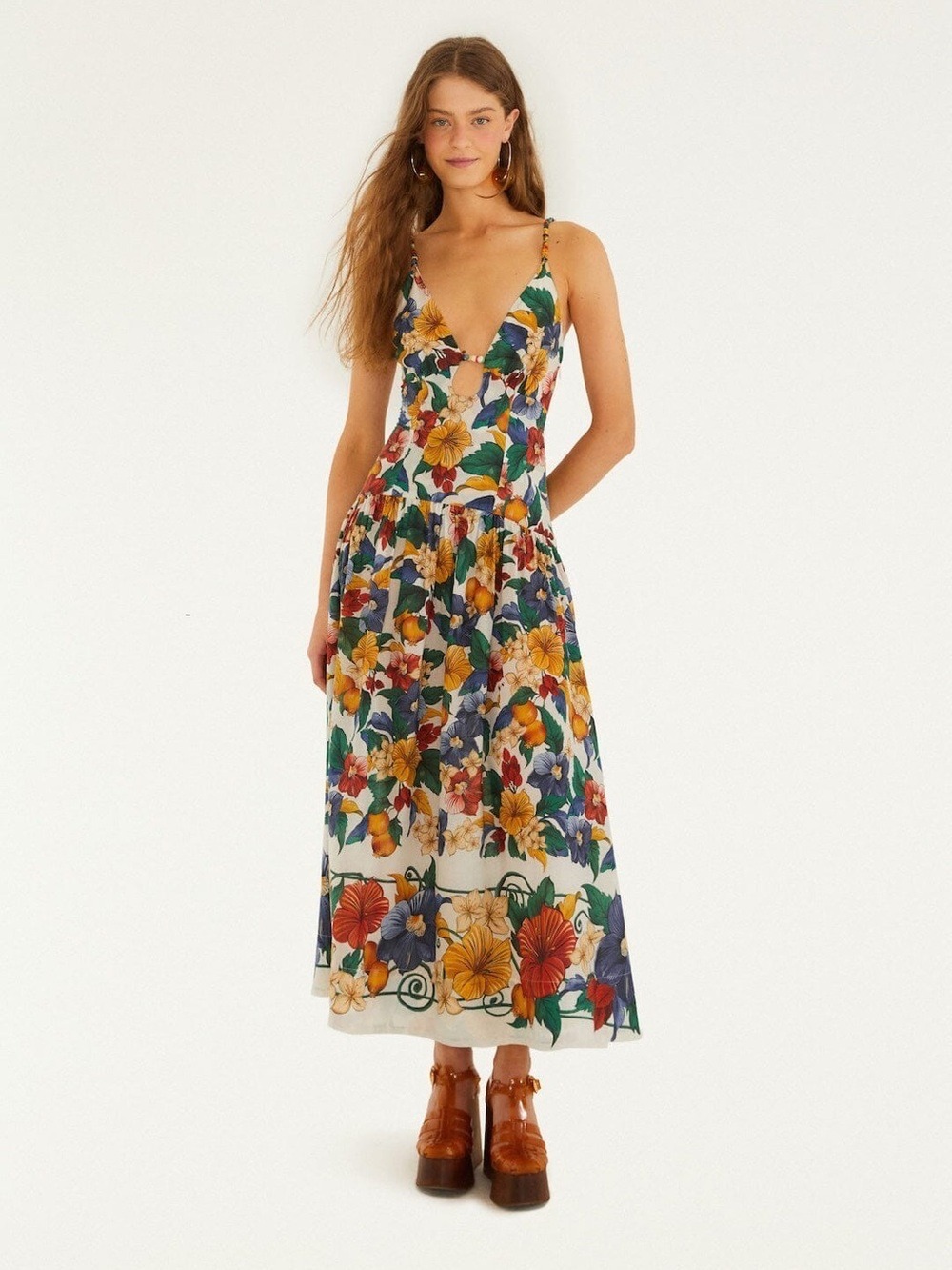 Farm Rio Off-White Tropi Embroidered Maxi Dress
